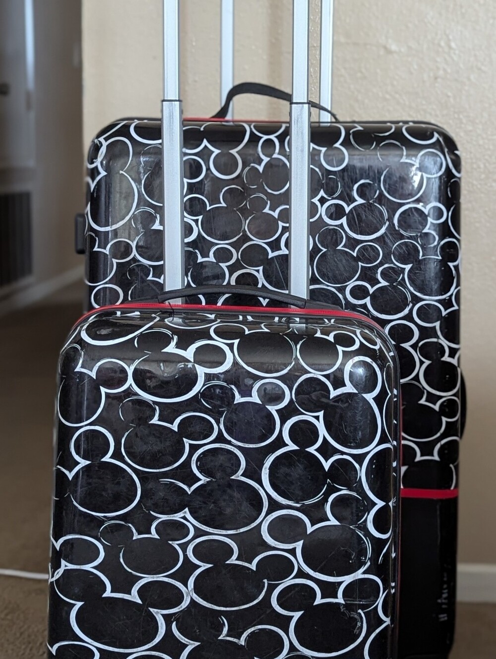 Disney Mickey Mouse Black and White Patterned Hardshell Luggage Set